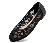 Greatonu Ladies Black Lace Ballet Flats Cut Out Ballerina Pumps for Women 5 UK/38EU