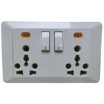 Jmd Gold Modular International Extension Switch & Socket 3 Pin 3 Way Two Socket 6/13/16 Amp Two Switch 16 A with Indicator Heavy Duty Multipurpose Use 240 V White