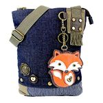Chala Patch Cross-Body Women Handbag, Blue Denim Canvas Messenger Bag, Fox Denim