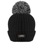 RockJock R40 Ladies Womens Winter POM POM Ribbed Beanie HAT with Advanced Thermal Insulation Black