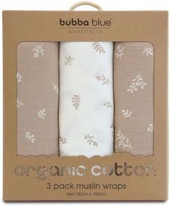 Bubba Blue Organic Cotton Muslin Wraps, Chestnut (Pack of 3)
