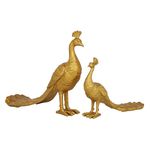 Set of 2 Gold Resin Farmhouse Birds Sculpture, 11", 14"