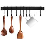 DREAMWENF Kitchen Wall Mounted Hanging Utensil Holder Rack, Wrought Iron Rail Rack with 10 S Hooks for Hanging Kitchen Utensils Set & Cookware,16 inch