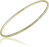 Hoops & Loops Flash Plated Gold 2mm Diamond Cut Bangle Bracelet, 8mm