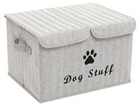 Brabtod Large Dog Toys Storage Box Canvas Storage Basket Bin Organizer with Lid - Idea for Collapsible Bin for Organizing Dog Cat Toys and Dog Stuff - Gray Stripe