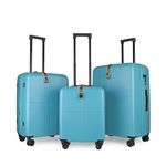 JLY Premium Black Suitcase Set 100% German Bayer Polycarbonate Superior Organisation TSA Security Lock Ultra-Quiet Wheels Comprehensive Luggage Set for All Occasions (Aqua Blue, 3 Pcs Set)