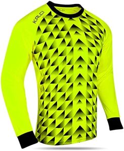Kalci Goalkeeper Soccer Jersey Elbow Padded Shirt for Adult & Youth Long Sleeve Goalie Jersey for Men, Boy, Kid, Girl & Women(Lime Green,YL)