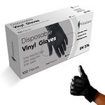 100 x Black Disposable Gloves | Vinyl Gloves Disposable | Latex free Gloves | Powder Free Gloves | Black Gloves Disposable | Strong And Non-Sterile | (Medium, 1 Pack of 100)