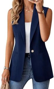 Kedera Women's Sleeveless Vest Long Cardigan Vests Casual Open Front Trench Coat Jacket with Pockets (Blue, Large)