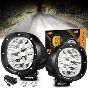 Auxbeam 4In 90W Round Led Offroad Lights, 2PCS 9000LM Led Light Pod Super Bright Round Driving Light with Wiring Harness Kit Spot White Beam for Truck Pickup SUV ATV UTV 4x4 Jeep Wrangler Motorcycle