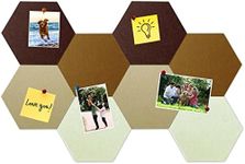 HULAVO 8 Pcs Hexagon Felt Cork Bulletin Board Tiles, Self Adhesive DIY Bulletin Board Pin Board for Office School Home Wall Decor Memos Photos Display (Gradual Brown)