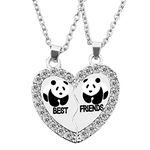 HOUSWEETY 2 x Friendship Necklace Forever Heart Pendant Break Couple Puzzle Pandas Best Friends for Women, Metal, No Gemstone