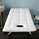 Foldable Bed Mattress Topper for Salon Beauty Massage Mattress Pad with Face Breath Hole Square Head Massage Table Mattress Protector for Spa Bed with Elastic Bands,White,60x185cm