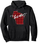 Wisconsin WI State Outline Home Winter Red Buffalo Plaid Pullover Hoodie