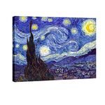 Wieco Art Large Starry Night by Van Gogh Classical Famous Artwork Modern Canvas Prints Blue Abstract Landscape Pictures Prints on Canvas Wall Art for Living Room Bedroom Home Decorations