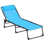Outsunny Outdoor Folding Lounge Chair, 4-Level Adjustable Chaise Lounge with Headrest, Tanning Chair Beach Bed Reclining Lounger Cot for Camping, Hiking, Backyard, Sky Blue