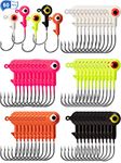 Gejoy 60 Pieces Fishing Lures Jig Heads Ball Head Fishing Hooks Round Lead Ball Head Jigs with Double Eyes for Freshwater or Saltwater (1/16 oz)