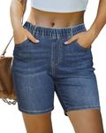 luvamia Jean Shorts for Women Denim Pull On Shorts Women Elastic Waist Jorts Indigo Classic Blue Jeans Shorts for Women Blue Jean Shorts Women Womens Summer Outfits Size X-Large Fits Size 16 Size 18