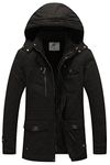 WenVen Men's Winter Fleece Lining Coat Military Parka Jacket Hooded (Black, L)