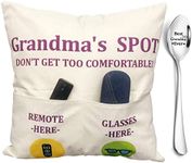 ZUYUROU Grandma Gifts, 2-Pocket Grandma’s Spot Throw Pillow Covers 18x18 Inch + Grandma Ever Engraved Spoon, Birthday Christmas Anniversary Thanksgiving Day Gifts for Grandma Mom Gigi Nana Mimi