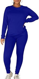 Kaximil Women's Workout Tracksuit 2 Piece Outfits Long Sleeve Top Legging Jogger Pants Set, Large, Royal Blue