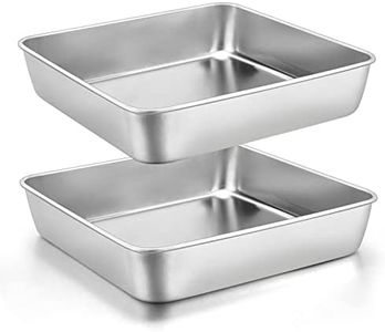 9 x 9-Inch Baking Pan, E-far Square Cake Brownie Baking Pans Stainless Steel Bakeware Set of 2, Fits in Small Toaster Oven, Non-Toxic & Dishwasher Safe