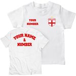 Kids Personalised Football Jersey England | Your Name and Number | English Flag Badge | Custom T-Shirt | Championship Fans (9-11 Years White Multi Color)