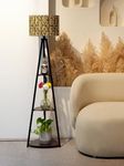 Crosscut Furniture- Printed Series Tripod Floor Lamp with 3 Shelves, LED Bulb Included (Peacock Green)