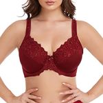 Ayigedu UK Women's Underwire Bra Non Padded Plus Size Full Coverage Minimizer Bras 38-DD Wine Red