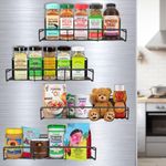 4 Magnetic Spice Racks for Refrigerator - Extra Strong Magnetic Hold and Enhanced Storage Capacity with 2 Medium & 2 Large Shelves - Space Saving Magnetic Shelf for Fridge, Include 5 Bag Clip & 8 Hook