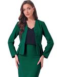 Allegra K Business 2 Piece Suit Set for Women's Long Sleeve Collarless Peplum Blazer Pencil Skirts Dark Green S