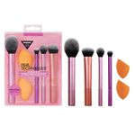 Real Techniques Everyday Essentials + Makeup Sponge Kit, 4 Makeup Brushes and 2 Makeup Blender Sponges,Blush, Bronzer, Eyeshadow, and Powder, Synthetic Bristles, Cruelty-Free, 6 Piece Set