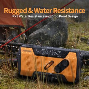 FosPower Emergency Weather Radio – Portable Hand Crank, Orange