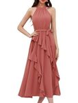 GRACE KARIN Womens Maxi Dresses Summer Halterneck Dresses Sleeveless Casual Long Boho Ruffle Sundress with Belt Pink l