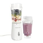 Hamilton Beach Portable Blender for Shakes and Smoothies with 14 Oz BPA Free Travel Cup and Lid, Durable Stainless Steel Blades for Powerful Blending Performance, 2 Jars - White (51102V)