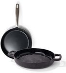 Alva Maestro & Nori Non-Toxic Cookware Bundle - Ceramic Nonstick Frying Pan & Ceramic Coated Cast Iron Grill Pan, PFAS Free, Induction & Oven Safe, Perfect for Home & Outdoor Cooking - 11" Each
