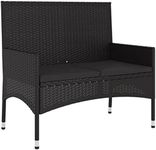 vidaXL Stunning 2-Seater Outdoor Garden Bench - Features Durable Black Poly Rattan, Powder-Coated Steel Frame and Cosy Cushions