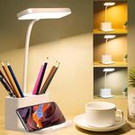 Cordless Desk Lamp, LED Desk Lamp with Pen/Phone Holder, Rechargeable Study Table Lamp with 360° Gooseneck, for Kids/Student/College Dorm/Office