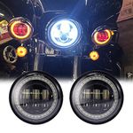 (Pack of 2) 4.5 Inch Round Black Cree LED Passing Fog Lights With Red Demon Eyes/White DRL /Amber Turn Signal Halo for Harley Davidson Motorcycles