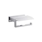 Kohler Complementary Square Toilet Paper Holder with Cover | Solid Brass Tissue Holder Wall Mount | Straight Line Design | Rust Resistant Bathroom Accessory|Polished Chrome Finish | 10 Year Warranty