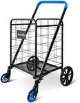 SereneLife Utility Shopping Supermarket Cart, 360 Rolling Swivel Front Wheels, Collapsible Utility Cart, Heavy Duty, Portable, 3.5" D x 19.5" W x 38" H, Large Capacity 110 lbs, Luggage, Laundry, Blue