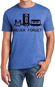 Never Forget Funny T Shirt for Men, Audio Cassette Adult Humor Mens Graphic Novelty Sarcastic T-Shirt, Blue Heather, Large