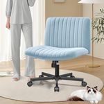 Brick Attic Armless Office Chair with Wheels, Wide Seat Fabric Desk Chair, Height Adjustable Cross Legged Computer Chair for Home Office, Swivel Modern Accent Chair LightBlue