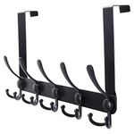 SKOLOO Over The Door Hook 5 Tri Hooks, Stainless Steel Heavy Duty Over Door Hook for Hanging Coats Clothes Towels, Over Door Hanger for Bathroom Bedroom, Black