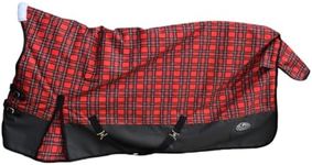 Goliath Mid-Neck Horse Turnout Red Check Pattern - 1200 Denier Ripstop Horse Blanket with 300gsm Fill - Windproof and Waterproof, with Double Front Closure, Tail Flap, and Adjustable Features (75")