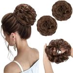 SARLA 2PCS Messy Hair Bun Hair Pieces Wavy Curly Synthetic Updo Fake Scrunchies Ponytail Extension for Women Chocolate Multi