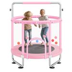 VEVOR 55" Kids Trampoline, 4.6FT Indoor Outdoor Trampoline, Mini Toddler Recreational Trampolinewith Safety Enclosure Net and Basketball Hoop, Birthday Gifts Christmas Toys for 3+ Years Children, Pink