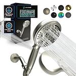 SparkPod 5 Inch 9 Function Shower Head - High Pressure Handheld Shower Head with On & Off Waterfall Setting - Made from Superior ABS Plastic Having Brushed Nickel Finish- Engineered for Durability