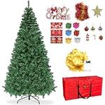 7ft Artificial Christmas Tree,210cm Christmas Tree prelit with Light Storage Bag and Ornament Spruce 7ft Artificial Holiday Xmas Tree 1100 Branch Tips Xmas Tree with Metal Stand sapin de Noel