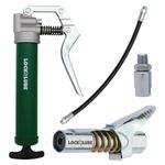 LockNLube Mini Grease Gun Kit. Includes Our Patented Grease Coupler (Locks on, Stays on, Won't Leak!) Plus a 12 Hose and in-line Hose Swivel.